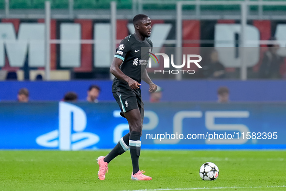 Ibrahima Konate' of Liverpool FC during the UEFA Champions League 2024/25 League Phase MD1 match between AC Milan and Liverpool FC at Stadio...