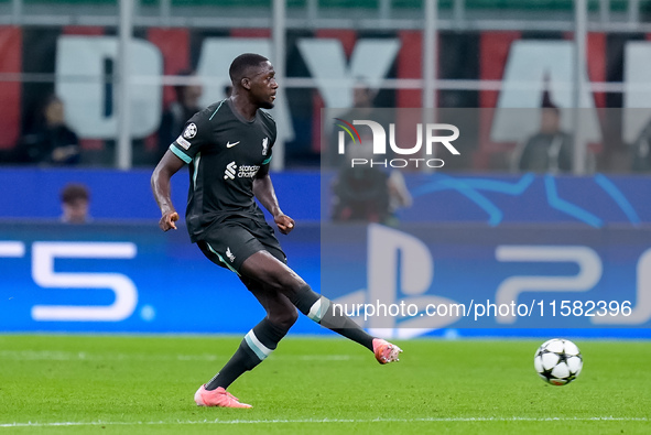 Ibrahima Konate' of Liverpool FC during the UEFA Champions League 2024/25 League Phase MD1 match between AC Milan and Liverpool FC at Stadio...