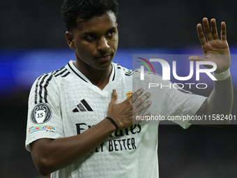 Rodrygo Goes right winger of Real Madrid and Brazil during the UEFA Champions League 2024/25 League Phase MD1 match between Real Madrid C.F....