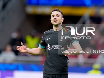 Diogo Jota of Liverpool FC reacts during the UEFA Champions League 2024/25 League Phase MD1 match between AC Milan and Liverpool FC at Stadi...