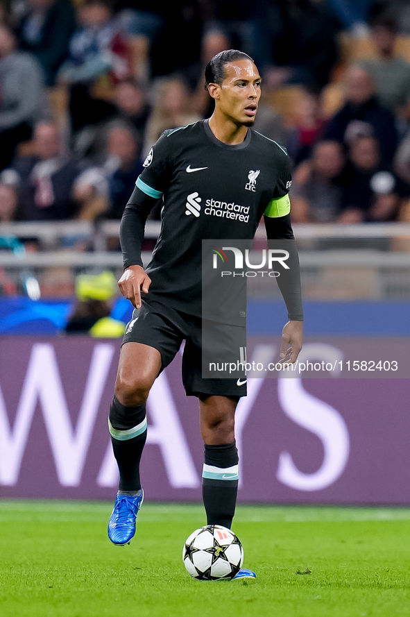 Virgil van Dijk of Liverpool FC during the UEFA Champions League 2024/25 League Phase MD1 match between AC Milan and Liverpool FC at Stadio...