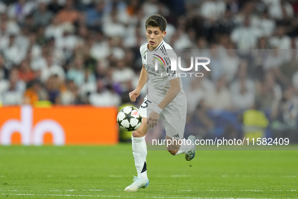 Arda Guler attacking midfield of Real Madrid and Turkey during the UEFA Champions League 2024/25 League Phase MD1 match between Real Madrid...