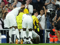 Antonio Rudiger centre-back of Real Madrid and Germany celebrates after scoring his sides first goal during the UEFA Champions League 2024/2...