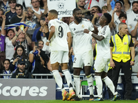 Antonio Rudiger centre-back of Real Madrid and Germany celebrates after scoring his sides first goal during the UEFA Champions League 2024/2...