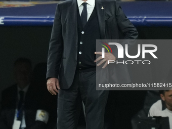 Carlo Ancelotti head coach of Real Madrid during the UEFA Champions League 2024/25 League Phase MD1 match between Real Madrid C.F. and VfB S...