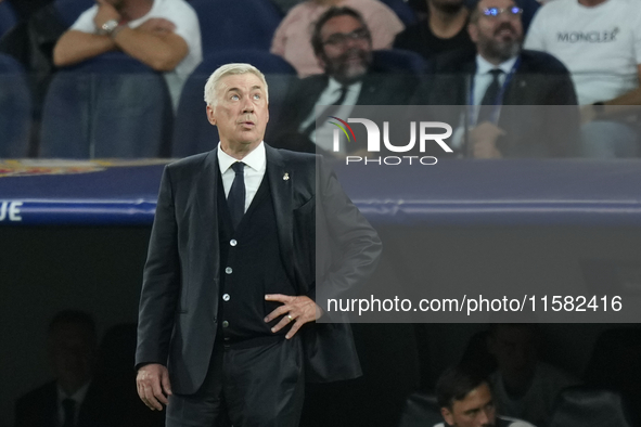 Carlo Ancelotti head coach of Real Madrid during the UEFA Champions League 2024/25 League Phase MD1 match between Real Madrid C.F. and VfB S...