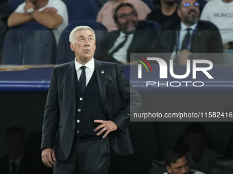 Carlo Ancelotti head coach of Real Madrid during the UEFA Champions League 2024/25 League Phase MD1 match between Real Madrid C.F. and VfB S...