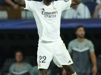 Antonio Rudiger centre-back of Real Madrid and Germanycelebrates after scoring his sides first goal during the UEFA Champions League 2024/25...