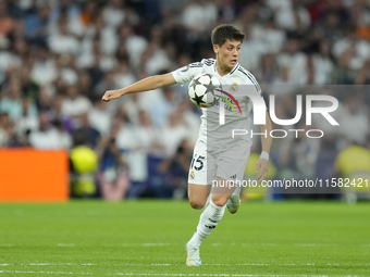 Arda Guler attacking midfield of Real Madrid and Turkey during the UEFA Champions League 2024/25 League Phase MD1 match between Real Madrid...