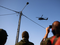 The Sikorsky UH-60 Black Hawk military helicopter is seen after Nysa Klodzka river flooded town of Lewin Brzeski in southwestern Poland, on...