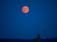 The Harvest Moon full moon is seen in the night sky over Frankfurt an der Oder, Germany on 17 September, 2024. (