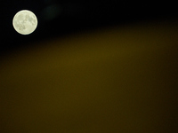 The Harvest Moon full moon is seen in the night sky over Frankfurt an der Oder, Germany on 17 September, 2024. (