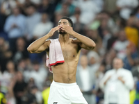 Jude Bellingham central midfield of Real Madrid and England celebrates victory after the UEFA Champions League 2024/25 League Phase MD1 matc...