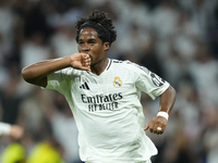 Endrick centre-forward of Real Madrid and Brazil celebrates after scoring his sides first goal during the UEFA Champions League 2024/25 Leag...