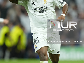 Endrick centre-forward of Real Madrid and Brazil celebrates after scoring his sides first goal during the UEFA Champions League 2024/25 Leag...