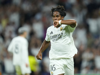 Endrick centre-forward of Real Madrid and Brazil celebrates after scoring his sides first goal during the UEFA Champions League 2024/25 Leag...