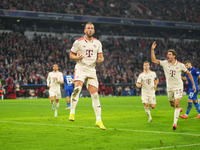 Harry Kane of Bayern Munich    celebrates  the teams sixth goal  during the Champions League Round 1 match between Bayern Munich v Dinamo Za...