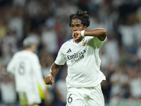 Endrick centre-forward of Real Madrid and Brazil celebrates after scoring his sides first goal during the UEFA Champions League 2024/25 Leag...