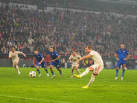 Harry Kane of Bayern Munich    scores the teams seventh goal  during the Champions League Round 1 match between Bayern Munich v Dinamo Zagre...