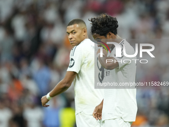 Endrick centre-forward of Real Madrid and Brazil celebrates after scoring his sides first goal during the UEFA Champions League 2024/25 Leag...