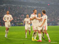 Harry Kane of Bayern Munich    celebrates  the teams seventh goal  during the Champions League Round 1 match between Bayern Munich v Dinamo...