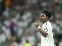 Endrick centre-forward of Real Madrid and Brazil celebrates after scoring his sides first goal during the UEFA Champions League 2024/25 Leag...