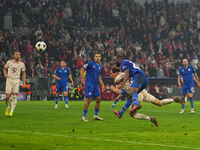 Leon Goretzka of Bayern Munich    scores the teams ninth goal  during the Champions League Round 1 match between Bayern Munich v Dinamo Zagr...