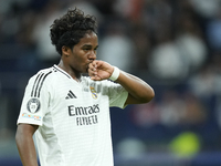 Endrick centre-forward of Real Madrid and Brazil celebrates after scoring his sides first goal during the UEFA Champions League 2024/25 Leag...