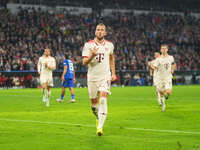 Harry Kane of Bayern Munich    celebrates  the teams sixth goal  during the Champions League Round 1 match between Bayern Munich v Dinamo Za...