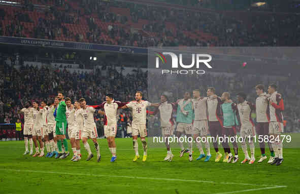 Harry Kane of Bayern Munich    with post game celebration  during the Champions League Round 1 match between Bayern Munich v Dinamo Zagreb,...