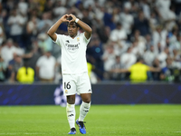 Endrick centre-forward of Real Madrid and Brazil celebrates after scoring his sides first goal during the UEFA Champions League 2024/25 Leag...