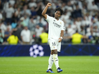 Endrick centre-forward of Real Madrid and Brazil celebrates after scoring his sides first goal during the UEFA Champions League 2024/25 Leag...