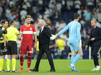 Carlo Ancelotti head coach of Real Madrid argui with the Referee Umut Meler of Turkiyel after the UEFA Champions League 2024/25 League Phase...