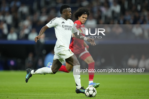 Vinicius Junior left winger of Real Madrid and Brazil during the UEFA Champions League 2024/25 League Phase MD1 match between Real Madrid C....