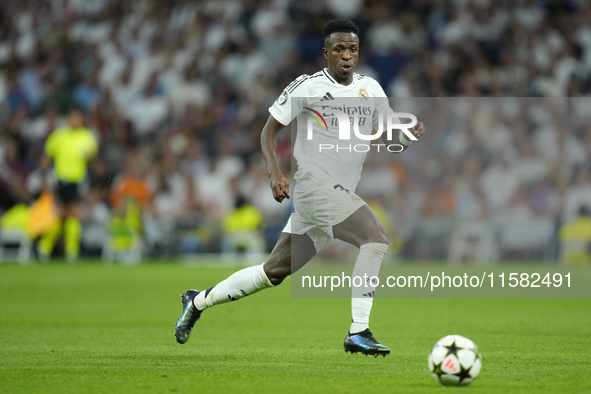 Vinicius Junior left winger of Real Madrid and Brazil during the UEFA Champions League 2024/25 League Phase MD1 match between Real Madrid C....