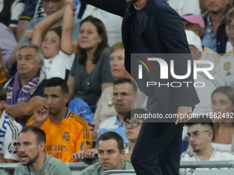 Sebastian Hoeness head coach of Stuttgart during the UEFA Champions League 2024/25 League Phase MD1 match between Real Madrid C.F. and VfB S...