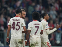 Harry Kane of Bayern Munich    celebrates  the teams fifth goal  during the Champions League Round 1 match between Bayern Munich v Dinamo Za...