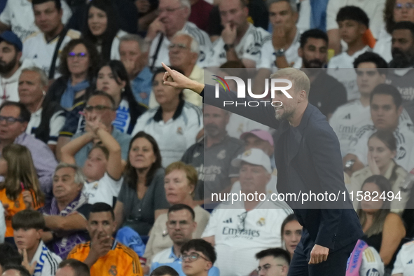 Sebastian Hoeness head coach of Stuttgart during the UEFA Champions League 2024/25 League Phase MD1 match between Real Madrid C.F. and VfB S...