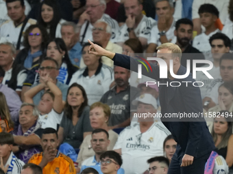 Sebastian Hoeness head coach of Stuttgart during the UEFA Champions League 2024/25 League Phase MD1 match between Real Madrid C.F. and VfB S...