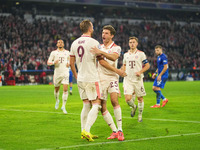 Harry Kane of Bayern Munich    celebrates  the teams sixth goal  during the Champions League Round 1 match between Bayern Munich v Dinamo Za...