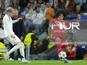 Anrie Chase centre-back of Stuttgart and Japan during the UEFA Champions League 2024/25 League Phase MD1 match between Real Madrid C.F. and...