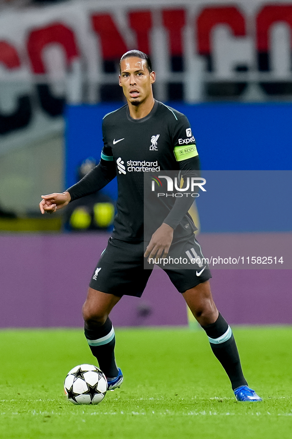 Virgil van Dijk of Liverpool FC during the UEFA Champions League 2024/25 League Phase MD1 match between AC Milan and Liverpool FC at Stadio...