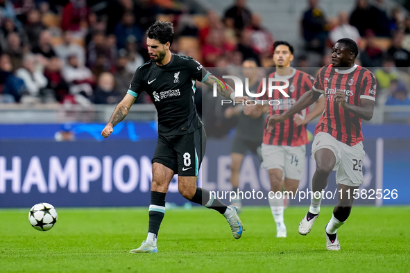 Dominik Szoboszlai of Liverpool FC during the UEFA Champions League 2024/25 League Phase MD1 match between AC Milan and Liverpool FC at Stad...