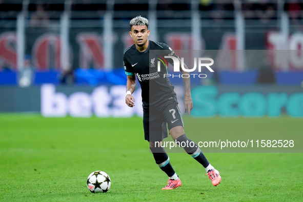 Luis Diaz of Liverpool FC during the UEFA Champions League 2024/25 League Phase MD1 match between AC Milan and Liverpool FC at Stadio San Si...