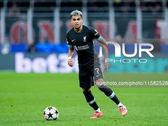 Luis Diaz of Liverpool FC during the UEFA Champions League 2024/25 League Phase MD1 match between AC Milan and Liverpool FC at Stadio San Si...