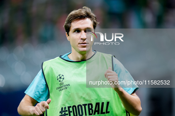 Federico Chiesa of Liverpool FC looks on during the UEFA Champions League 2024/25 League Phase MD1 match between AC Milan and Liverpool FC a...