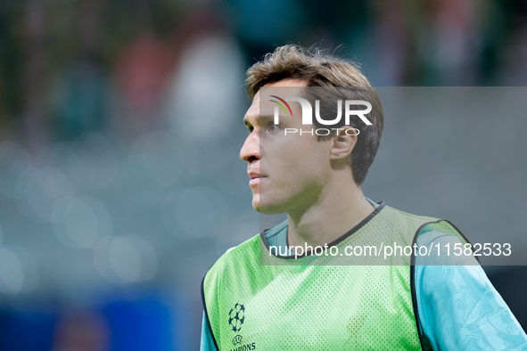 Federico Chiesa of Liverpool FC looks on during the UEFA Champions League 2024/25 League Phase MD1 match between AC Milan and Liverpool FC a...