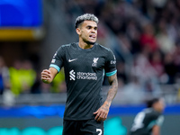 Luis Diaz of Liverpool FC reacts during the UEFA Champions League 2024/25 League Phase MD1 match between AC Milan and Liverpool FC at Stadio...