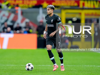 Luis Diaz of Liverpool FC during the UEFA Champions League 2024/25 League Phase MD1 match between AC Milan and Liverpool FC at Stadio San Si...