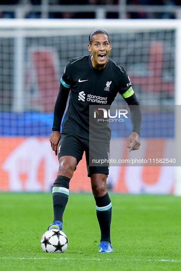 Virgil van Dijk of Liverpool FC during the UEFA Champions League 2024/25 League Phase MD1 match between AC Milan and Liverpool FC at Stadio...